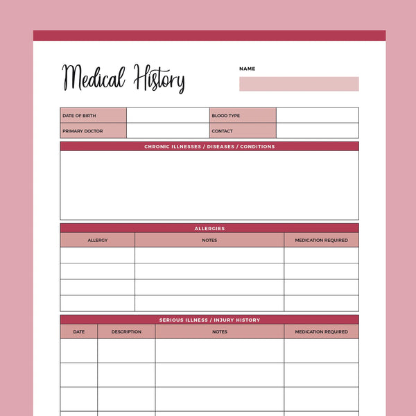 Personal Medical History Template | Instant Download PDF – Plan Print Land personal-medical-history-template-instant-download-pdf-plan-print-land