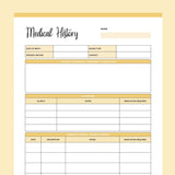 Personal Medical History Template - Yellow