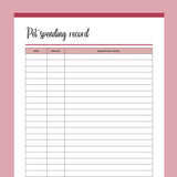 Printable Pet Spending Record - Red