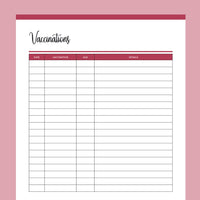 Printable Pet Vaccination Record - Red