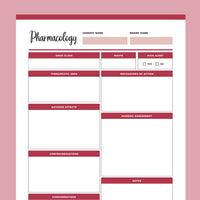 Printable Pharmacology Cheat Sheet - Red