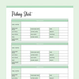 Printable Picking Sheet For Resellers - Green