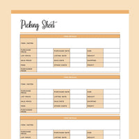 Printable Picking Sheet For Resellers - Orange