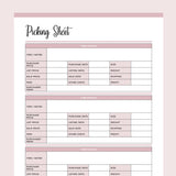Printable Picking Sheet For Resellers - Pink