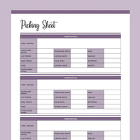 Printable Picking Sheet For Resellers - Purple