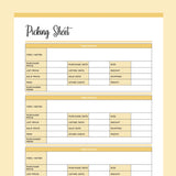 Printable Picking Sheet For Resellers - Yellow