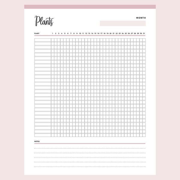 Printable plant watering chart