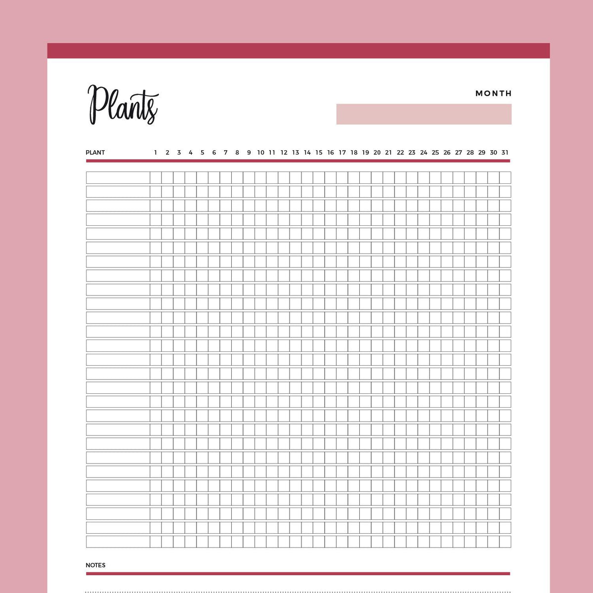 Printable Plant Watering Chart – Plan Print Land