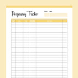 Printable Pregnancy Cycle Tracker - Yellow