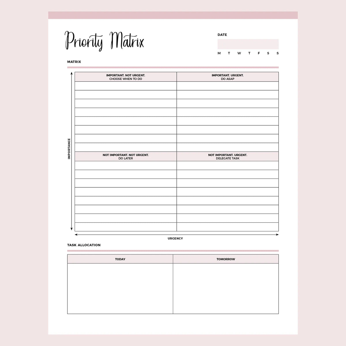 Work Priority Template.pdf Printable Priority Matrix Template | Instant download PDF | A4 & US ...