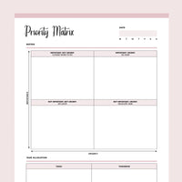 Printable Priority Matrix Template - Pink