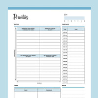 Printable Priority Matrix and Planner - Blue