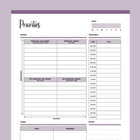 Printable Priority Matrix and Planner - Purple