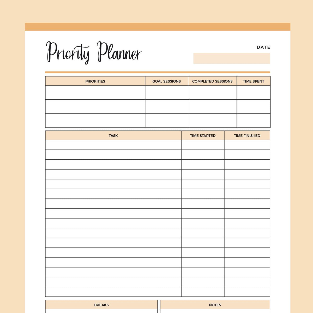 Priorities Printable Printable Priority Planner | Instant Download PDF Planner – Plan Print Land