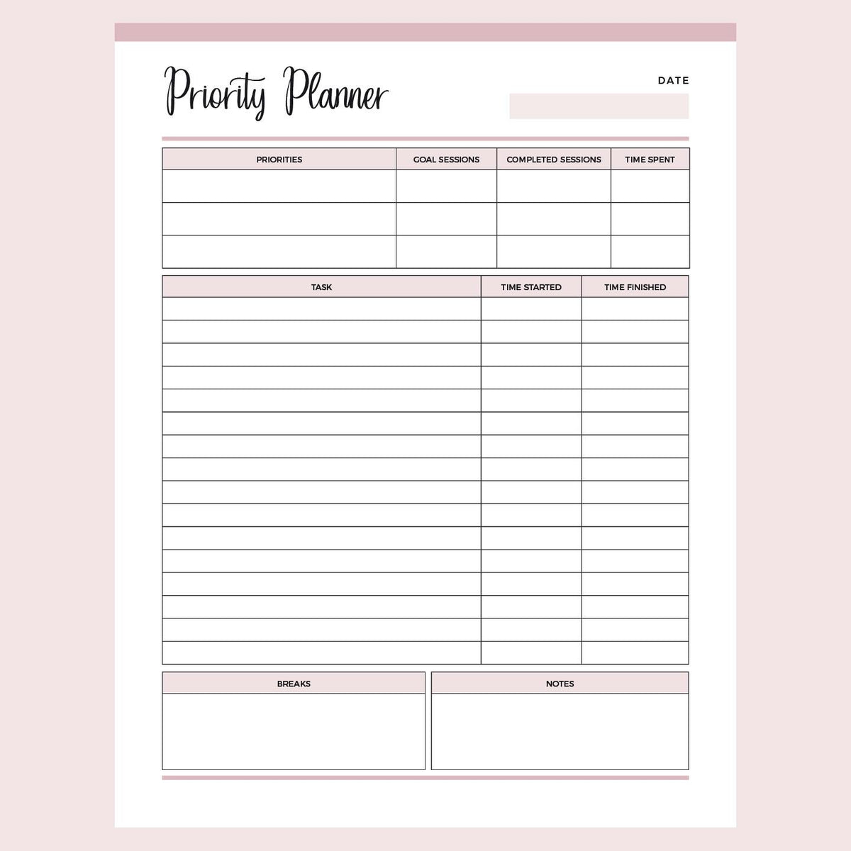 Printable Priority Planner | Instant Download PDF Planner – Plan Print Land