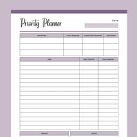 Printable Priority Planner - Purple