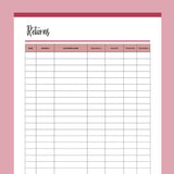 Printable Product Returns Tracker - Red
