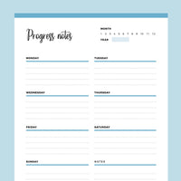 Printable Progress Notes Template - Blue