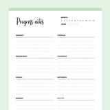 Printable Progress Notes Template - Green