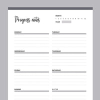 Printable Progress Notes Template - Grey