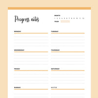 Printable Progress Notes Template - Orange