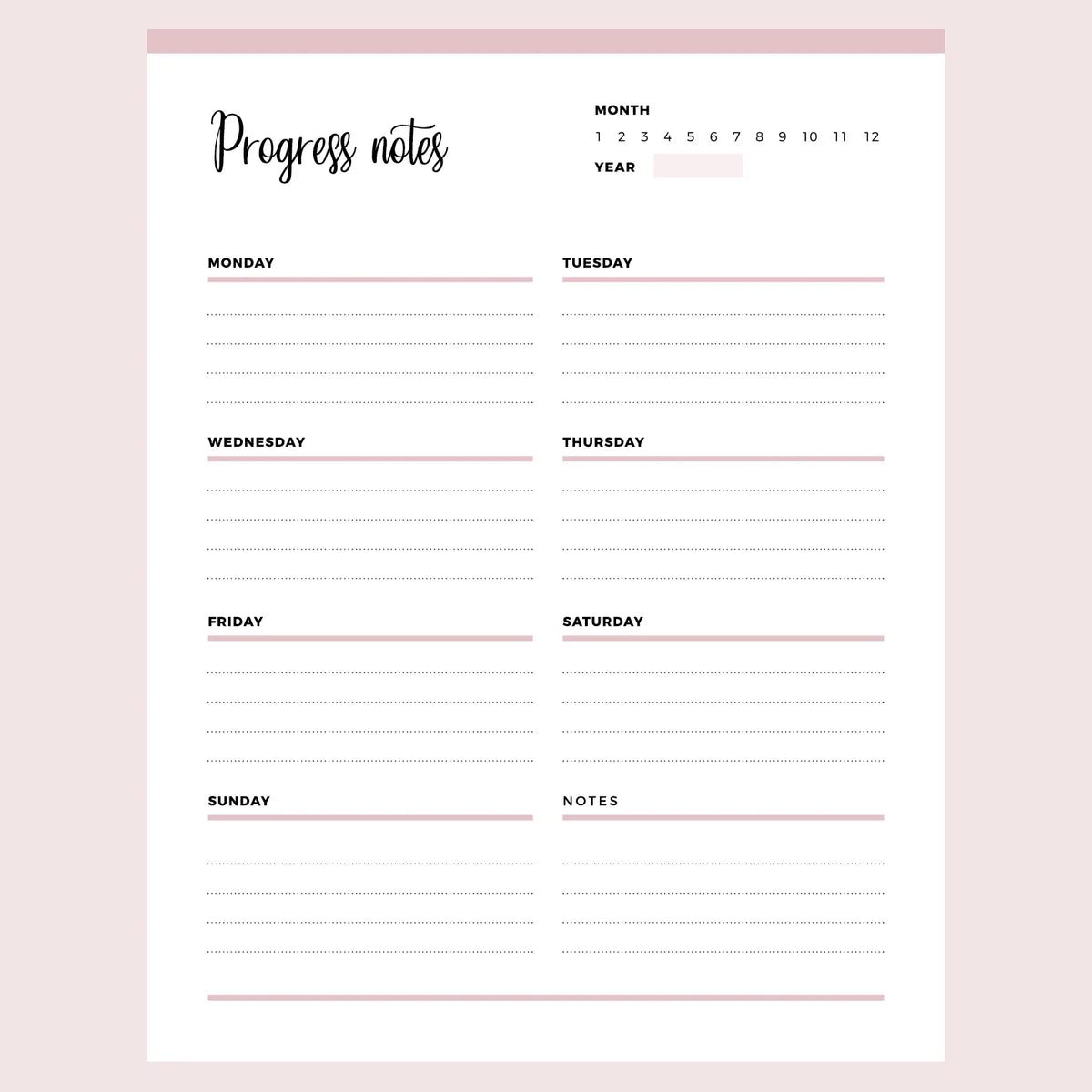 Printable Progress Notes Template | Instant Download PDF – Plan Print Land