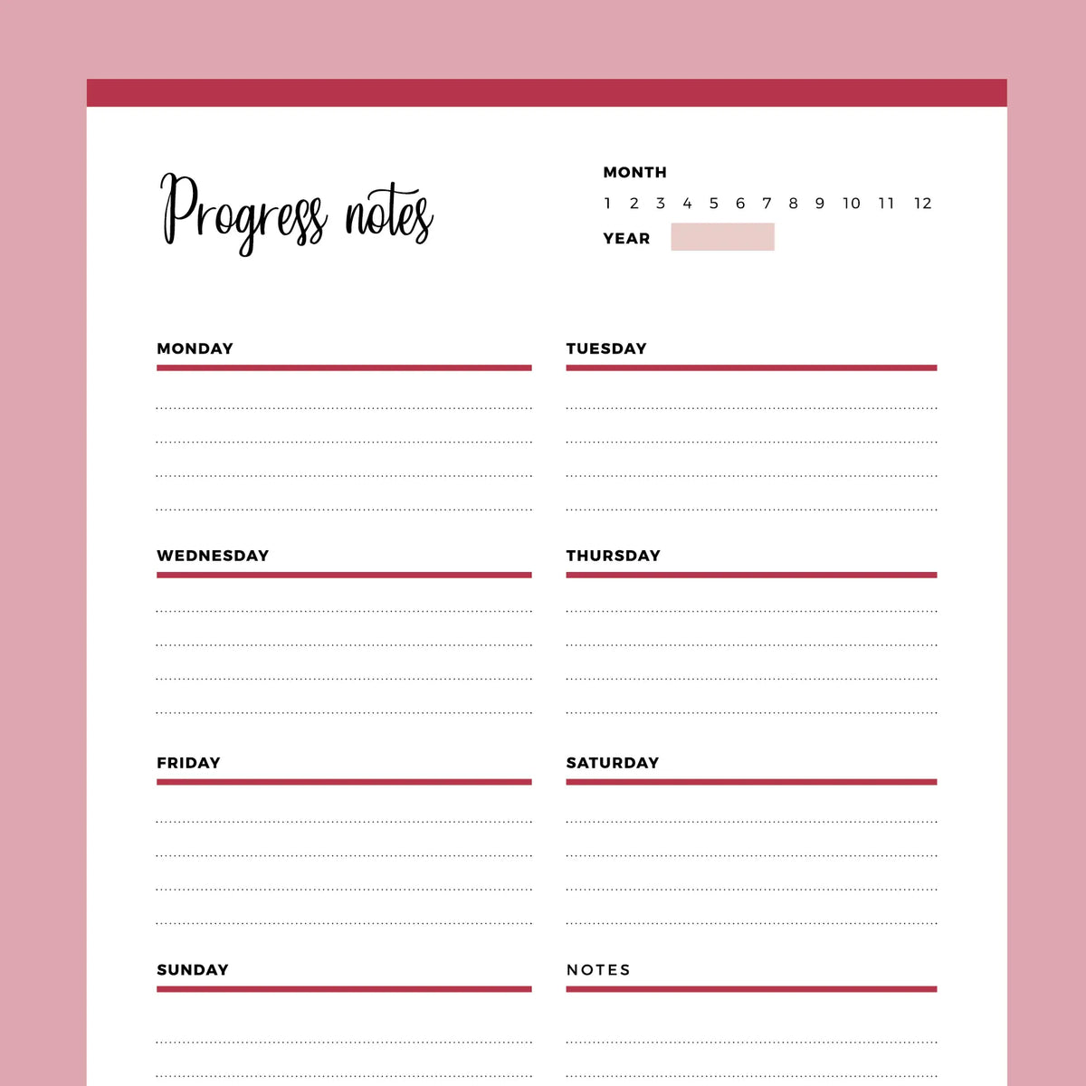 Printable Progress Notes Template | Instant Download PDF – Plan Print Land