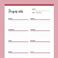 Printable Progress Notes Template - Red