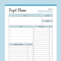 Printable Project Management Planner - Blue