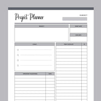 Printable Project Management Planner - Grey