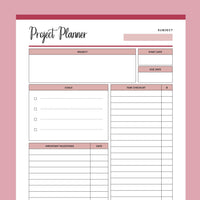 Printable Project Management Planner - Red