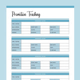 Printable Promotion tracking template - Blue
