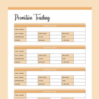 Printable Promotion tracking template - Orange