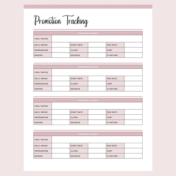 Printable Promotion tracking template
