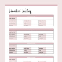 Printable Promotion tracking template - Pink