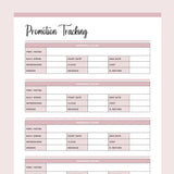Printable Promotion tracking template - Pink