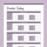 Printable Promotion tracking template - Purple