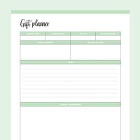 Printable Quilt Gift Giving Planner - Green