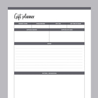 Printable Quilt Gift Giving Planner - Grey