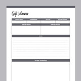 Printable Quilt Gift Giving Planner - Grey