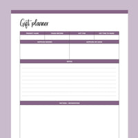Printable Quilt Gift Giving Planner - Purple