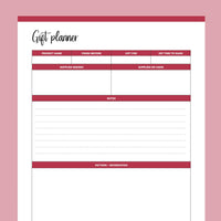 Printable Quilt Gift Giving Planner - Red