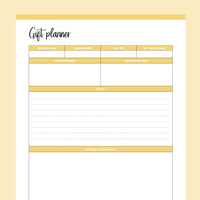 Printable Quilt Gift Giving Planner - Yellow