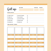 Printable Quilt Information Overview Template - Orange
