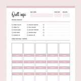 Printable Quilt Information Overview Template - Pink