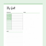 Printable Quilt Summary Journal - Green