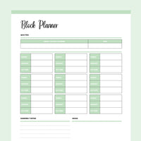 Printable Quilting Block Planner - Green