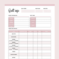 Printable Quilting Journal - Pink