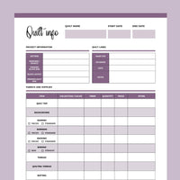 Printable Quilting Journal - Purple