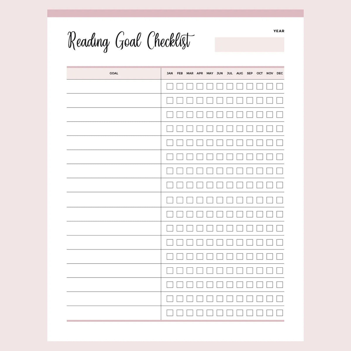 Printable Reading Goal Checklist | Instant Download PDF | A4 & Letter ...